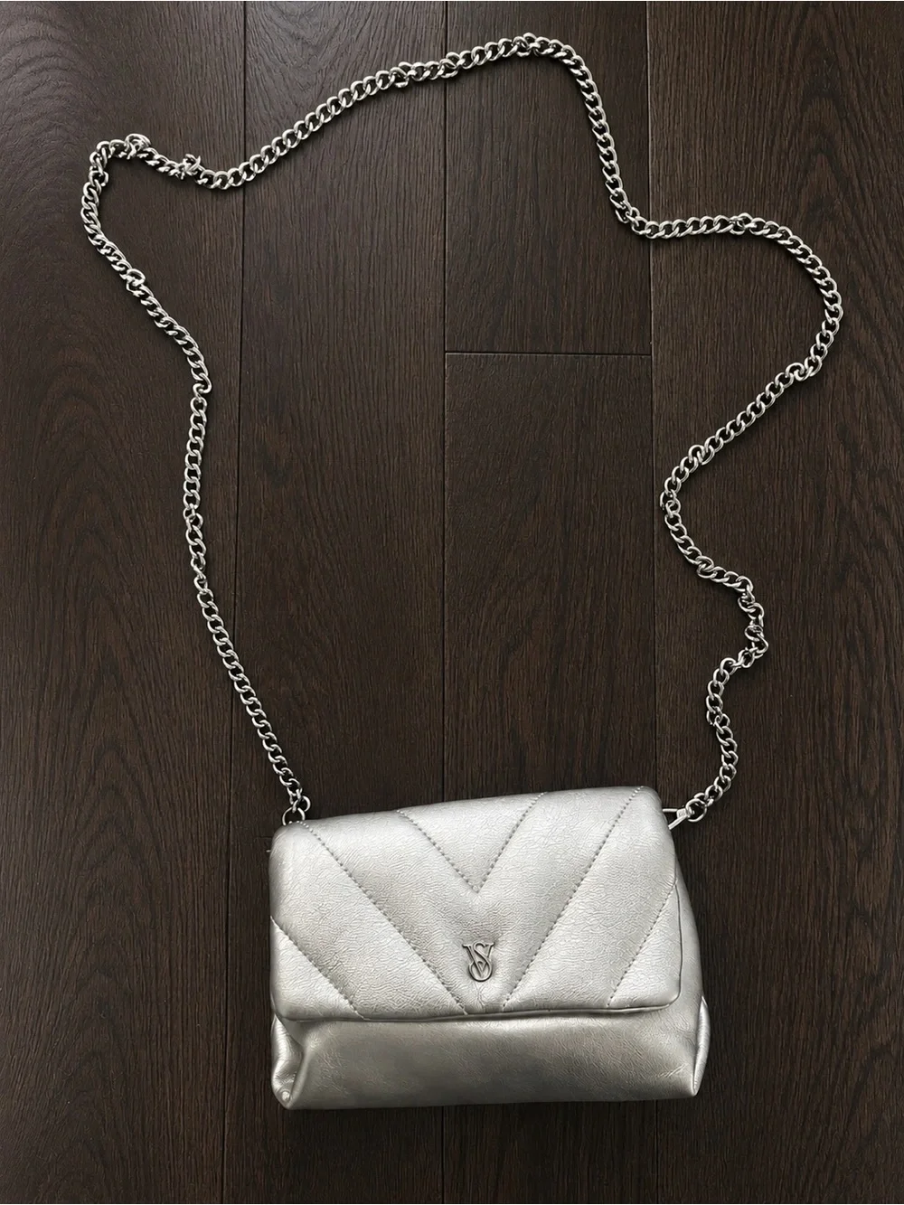 Victoria Secret Silver Quilted Chain Shoulder Bag - Metallic Silver